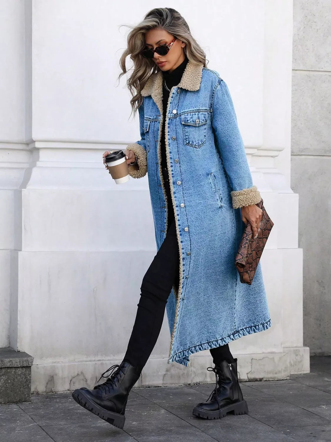 Sherpa Lined Longline Denim Jacket