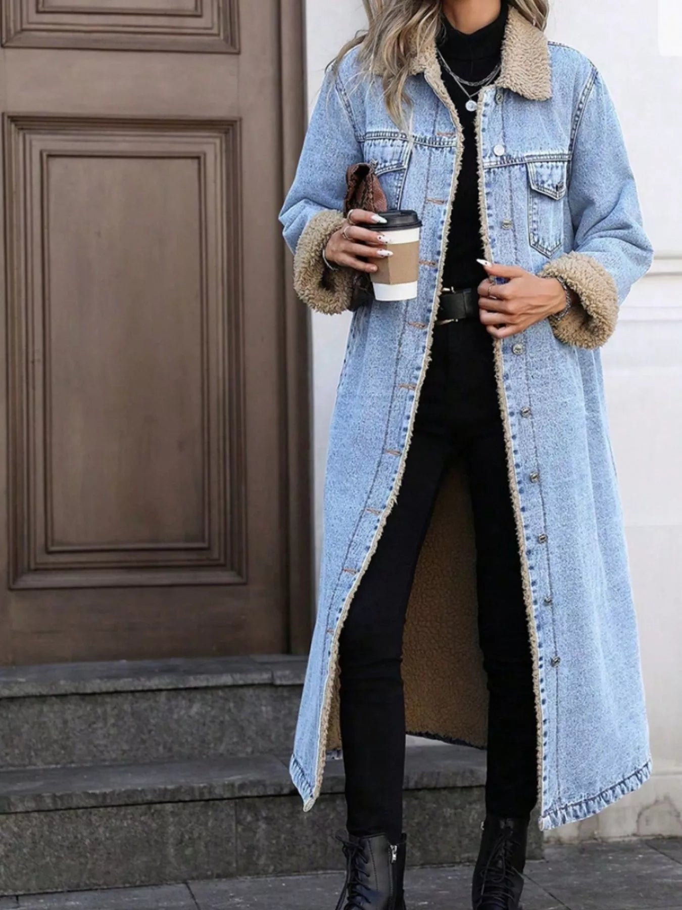 Sherpa Lined Longline Denim Jacket